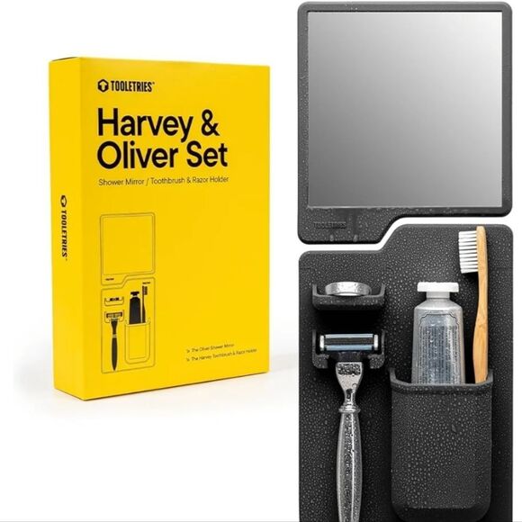 Tooletries Harvey & Oliver Set Shower Mirror, Toothbrush & Razor Holder - Picture 1 of 11